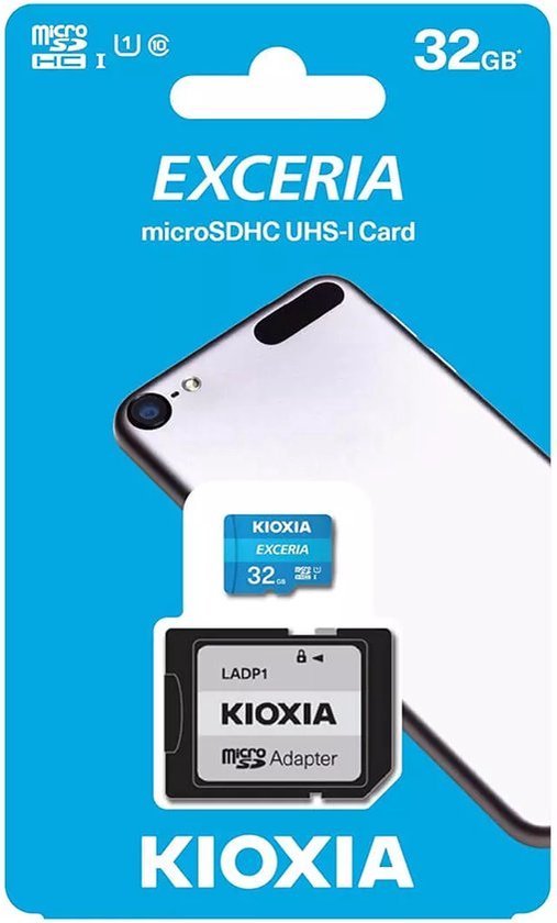 Micro SD Memory Card with Adaptor Kioxia Exceria UHS-I Class 10 Blue 32 gb